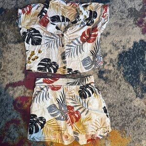 Tropical Print Button Down Shirt